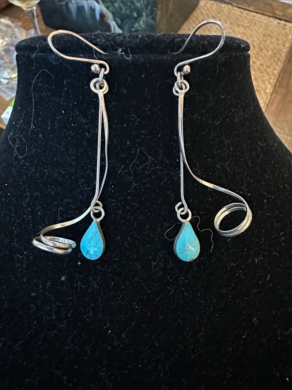 Handmade Unique Sterling Silver & Turquoise Drop Earrings.